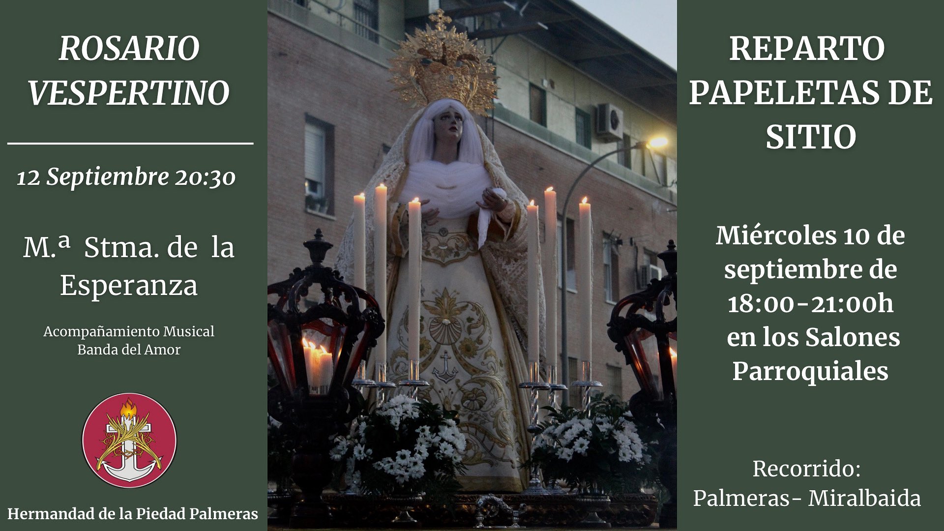 Horario e Itinerario Rosario Vespertino de María Santísima de Vida, Dulzura y Esperanza Nuestra en Córdoba